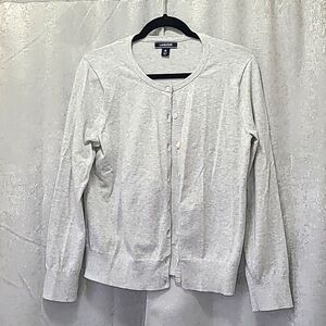 flawed Cardigan gray lands end size m button up has tiny‎ hole DIY ready